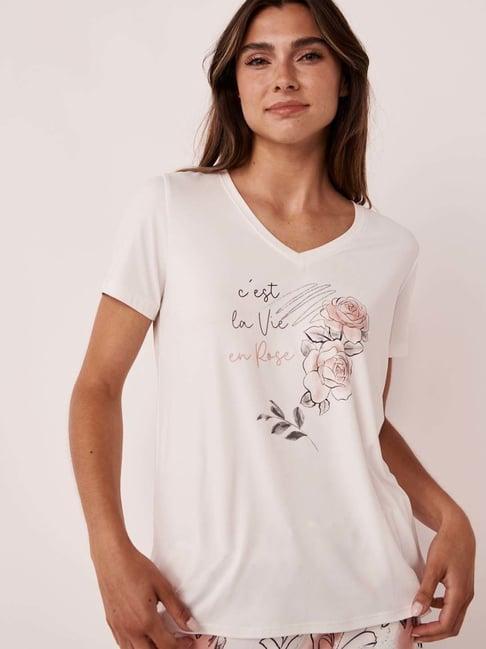 la vie en rose white printed t-shirt