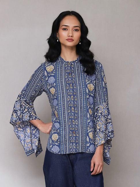 aarke ritu kumar blue printed shirt