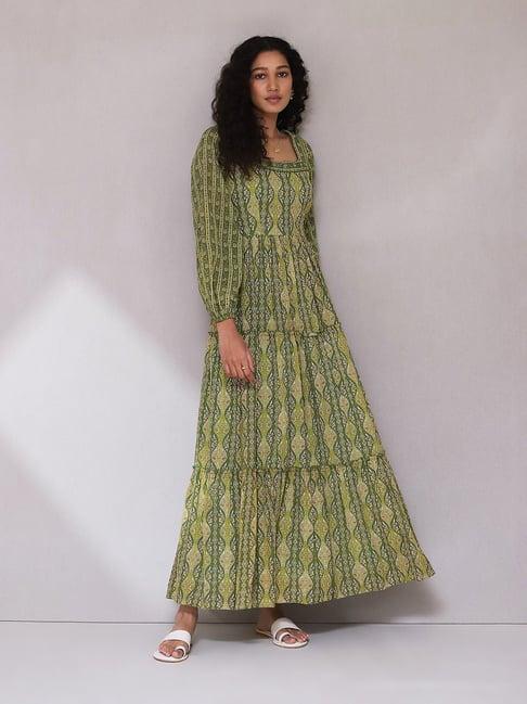 aarke ritu kumar green printed maxi dress