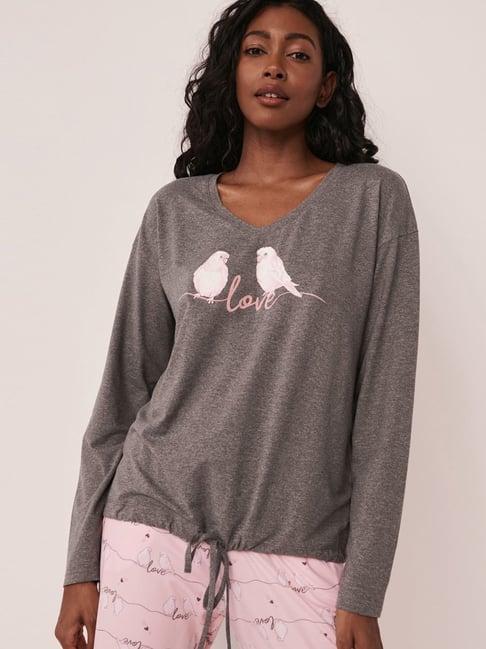 la vie en rose grey printed t-shirt