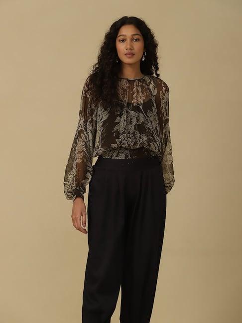 aarke ritu kumar olive printed top with camisole