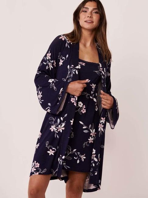 la vie en rose navy floral print robe