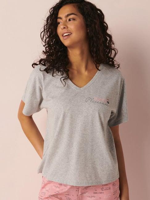 la vie en rose grey cotton printed t-shirt