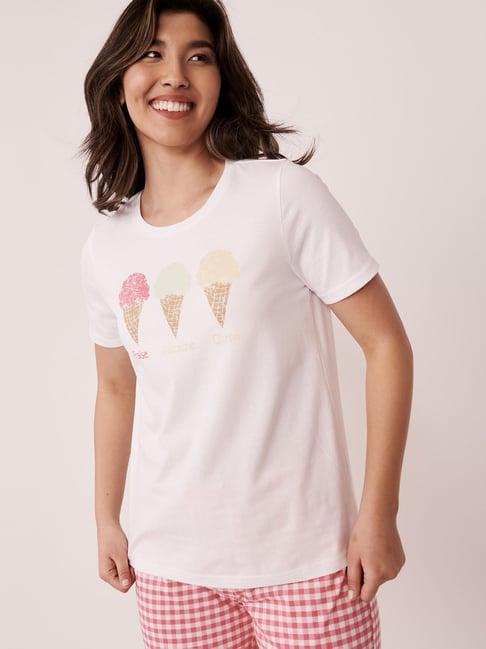 la vie en rose white cotton printed t-shirt