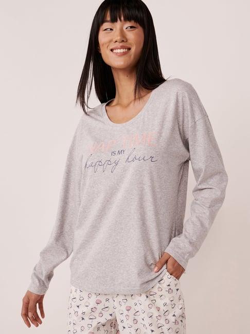 la vie en rose grey cotton printed t-shirt