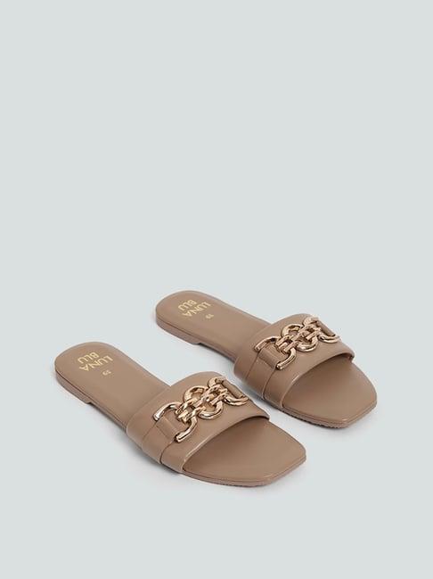 luna blu by westside chain strap beige slides