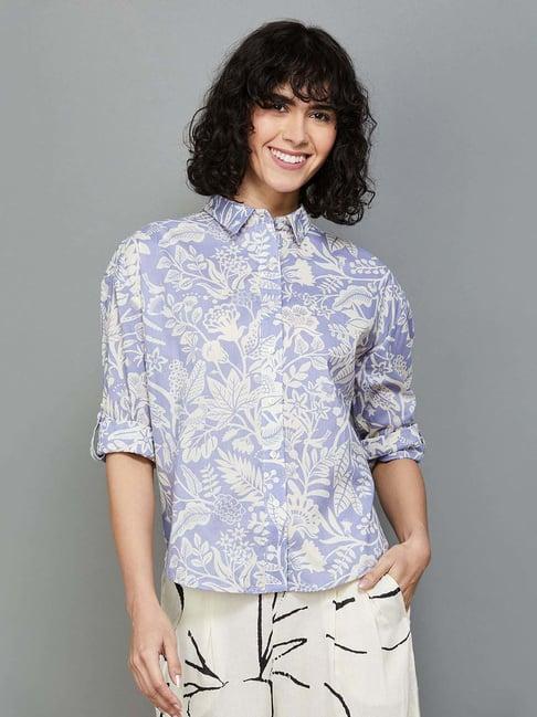 colour me by melange purple cotton printed shirt