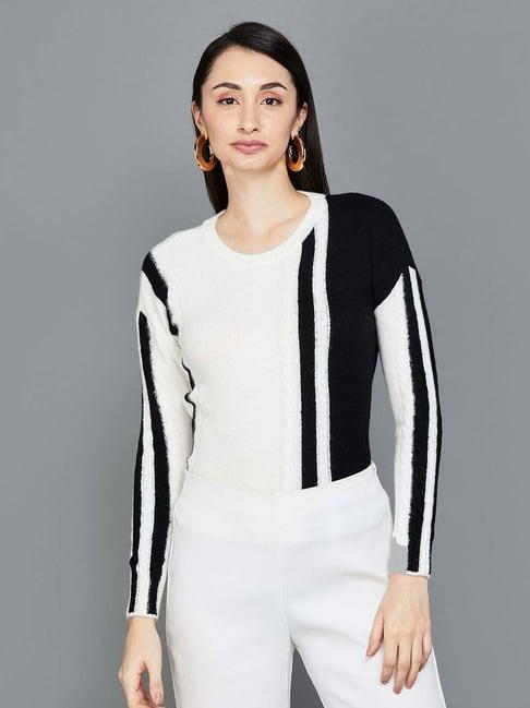 code by lifestyle white & black color-block sweater