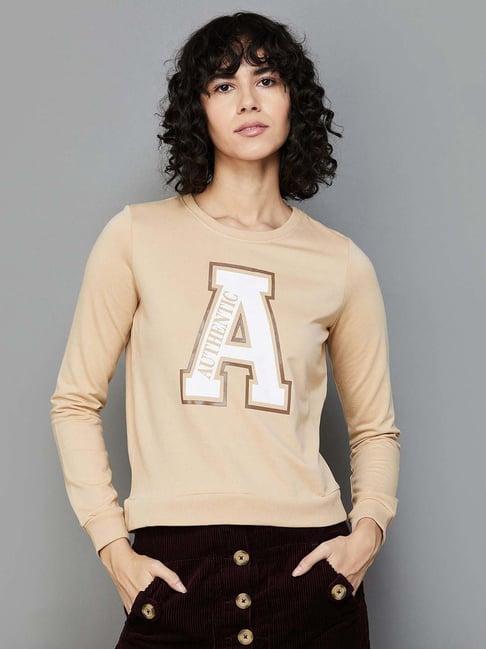 ginger by lifestyle beige cotton printed sweatshirt