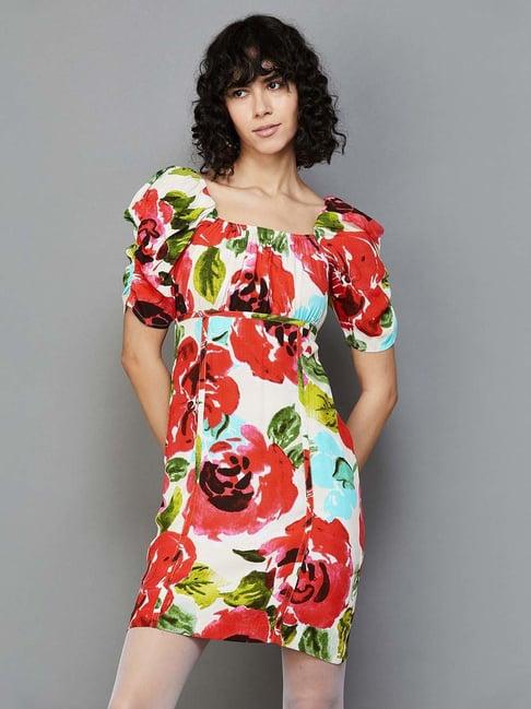 ginger by lifestyle multicolored floral print a-line dress