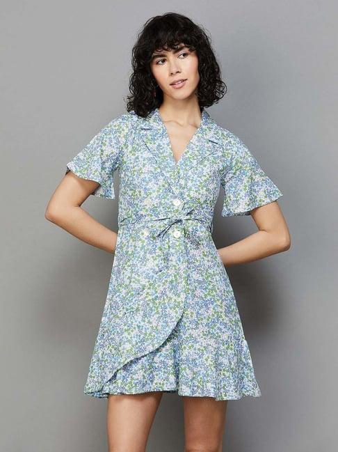 ginger by lifestyle blue floral print a-line dress