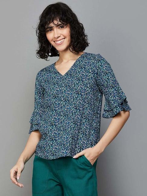 fame forever by lifestyle blue floral print top