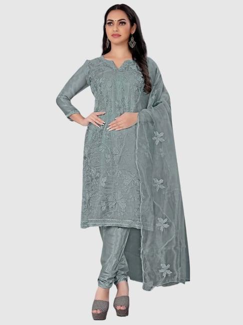 apnisha grey embroidered unstitched dress material