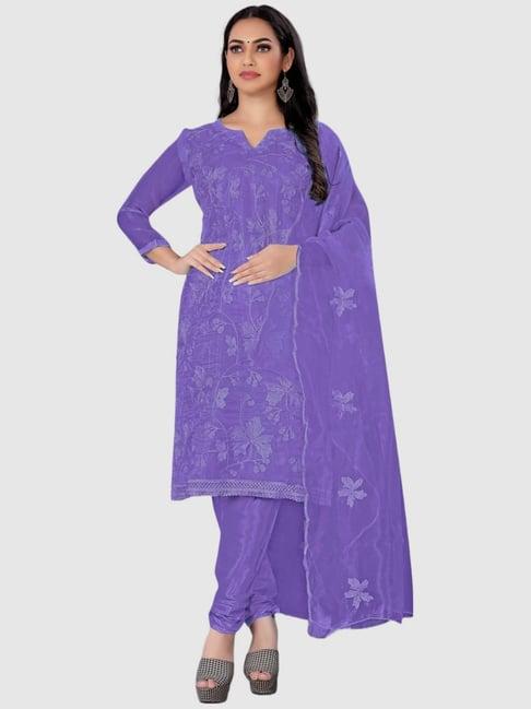 apnisha purple embroidered unstitched dress material