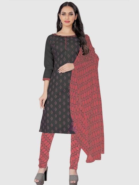 apnisha grey & pink cotton printed unstitched dress material