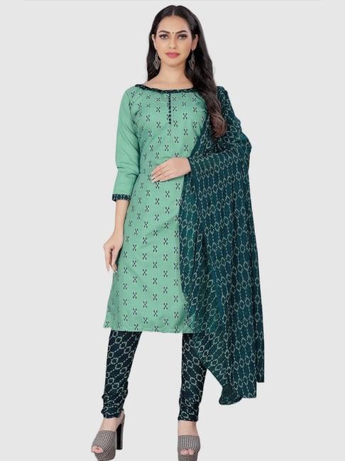 apnisha green cotton printed unstitched dress material