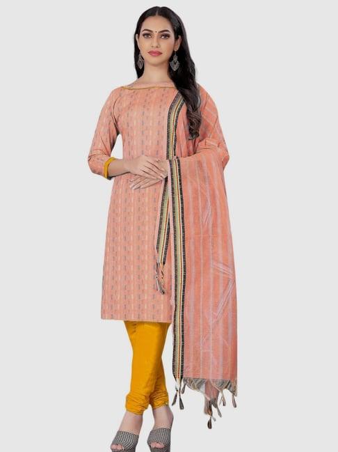 apnisha peach & yellow cotton striped unstitched dress material