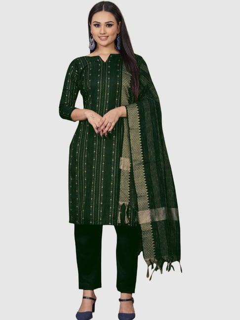 apnisha green cotton embroidered unstitched dress material