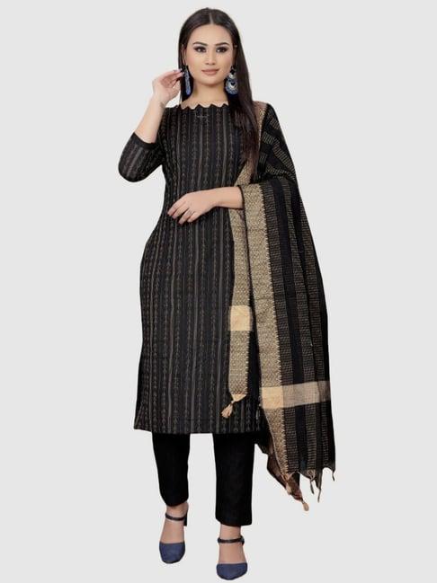 apnisha black cotton embroidered unstitched dress material