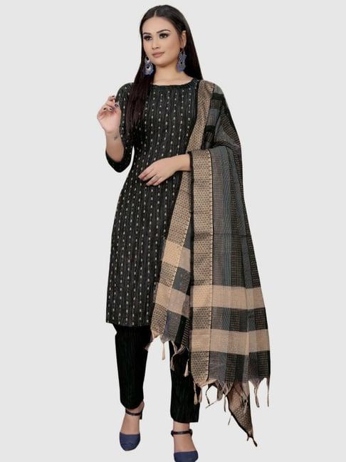 apnisha black cotton embroidered unstitched dress material