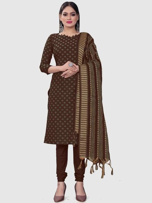 apnisha brown cotton printed unstitched dress material