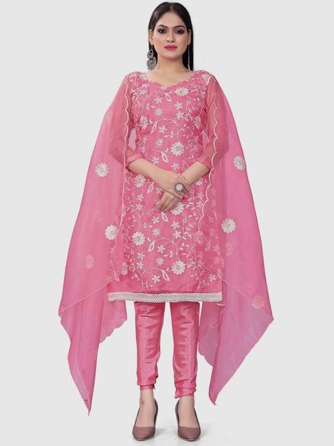 apnisha pink embroidered unstitched dress material