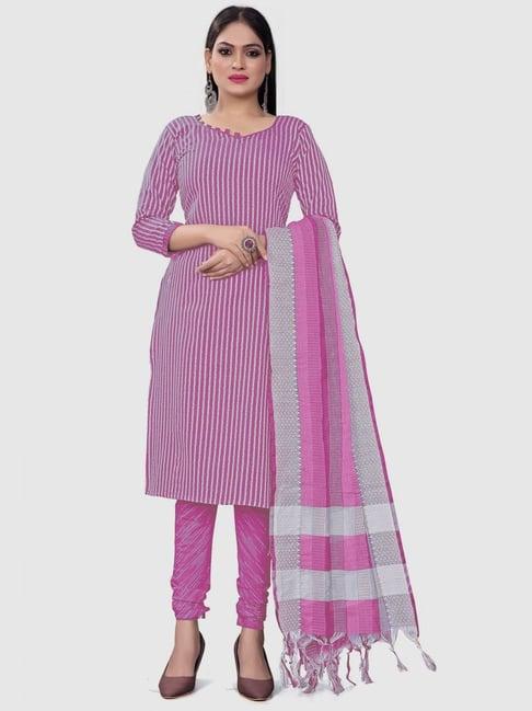 apnisha pink cotton striped unstitched dress material