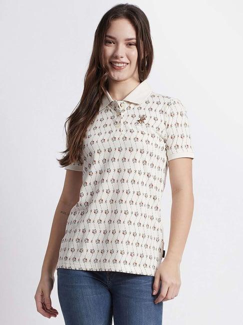 beverly hills polo club cream floral print polo t-shirt