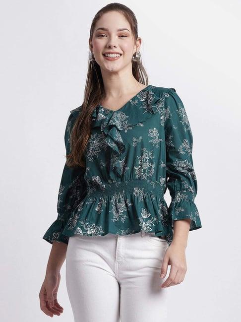 beverly hills polo club green cotton floral print top