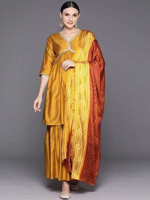 indo era mustard kurta with sharara & dupatta