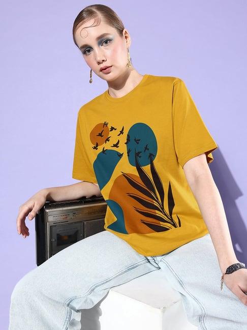 dillinger mustard cotton graphic oversized t-shirt