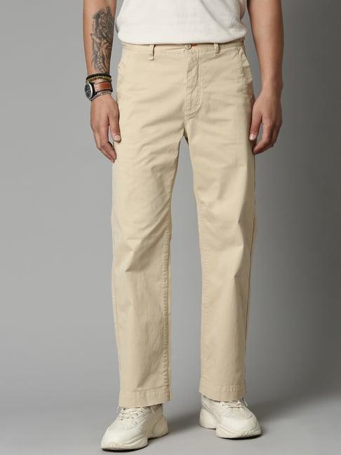 breakbounce beige straight fit flat front trousers