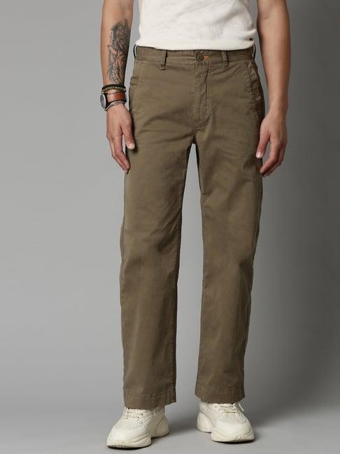 breakbounce olive straight fit flat front trousers