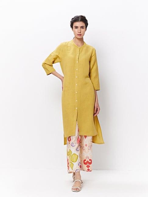 ancestry mustard regular fit kurta