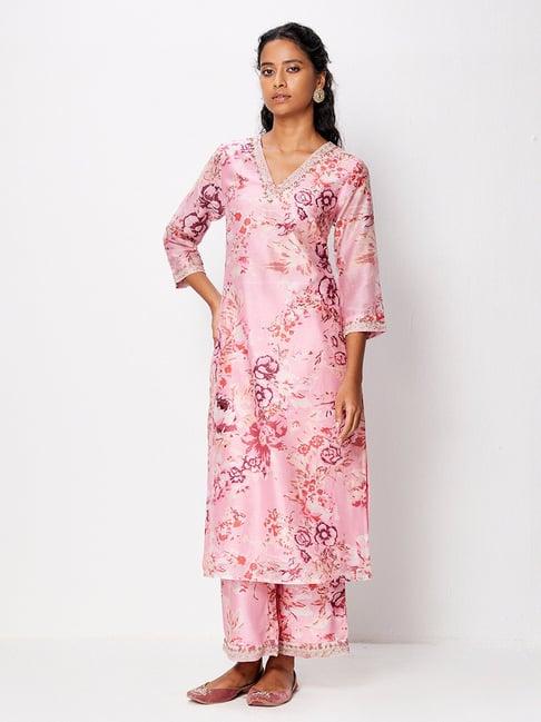 ancestry pink chanderi embellished kurta