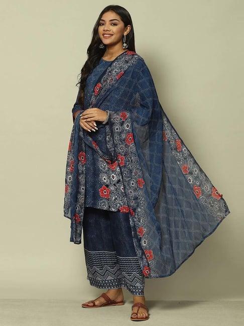 rangriti blue printed dupatta