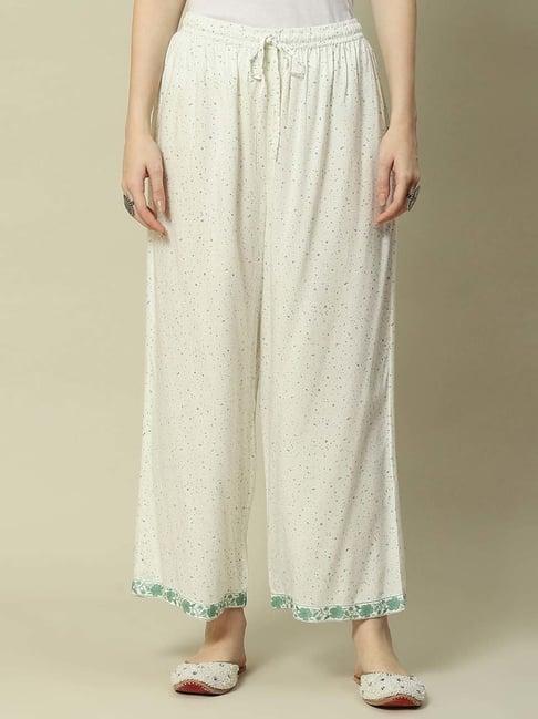 rangriti off-white & green printed palazzos