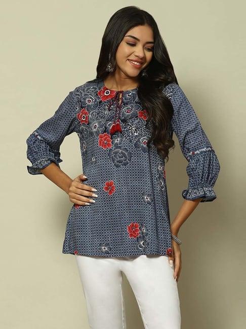 rangriti blue printed top