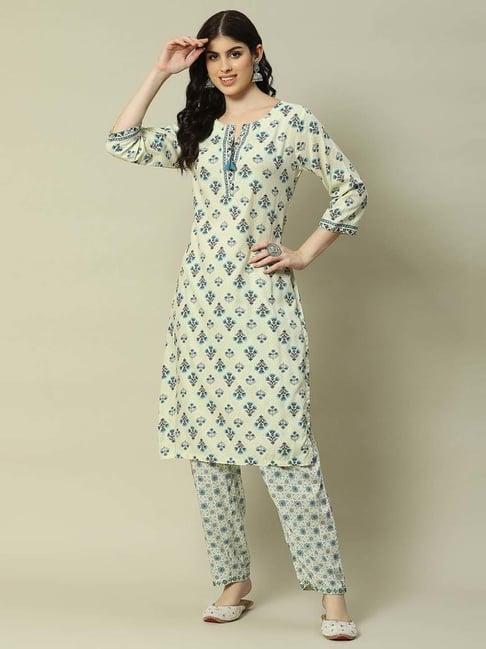 rangriti off-white printed kurta pant set