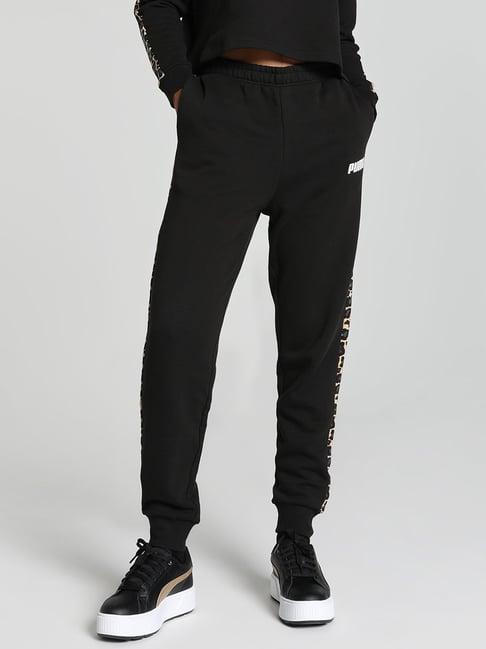 puma black cotton animal print sweat pants