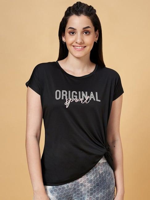 ajile by pantaloons black printed sports t-shirt