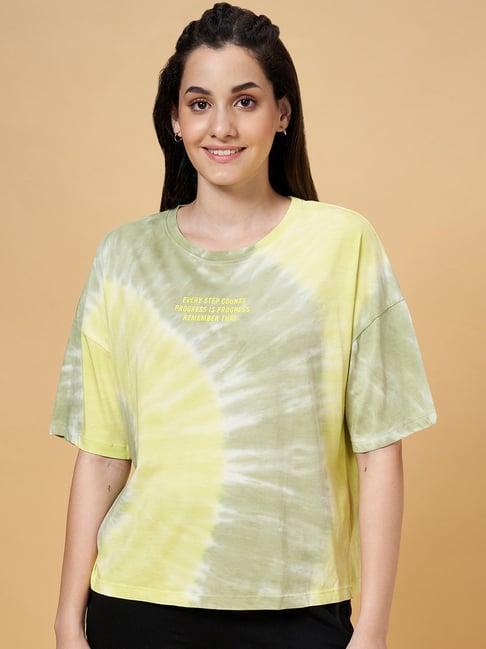 ajile by pantaloons yellow cotton printed sports t-shirt