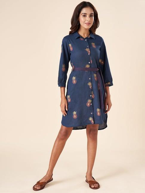 akkriti by pantaloons navy cotton printed a-line dress