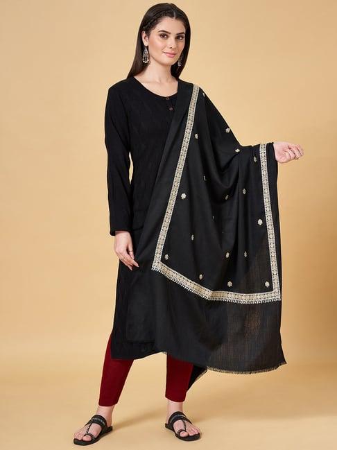 rangmanch by pantaloons black embroidered shawl