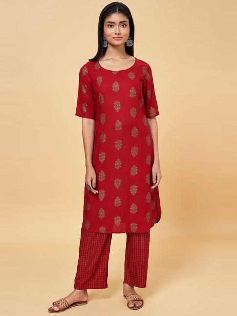 rangmanch by pantaloons red printed kurta pant set