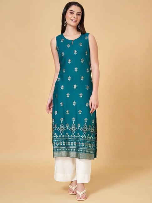 rangmanch by pantaloons blue printed straight kurta