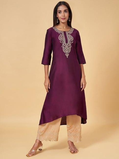 rangmanch by pantaloons purple embroidered a line kurta