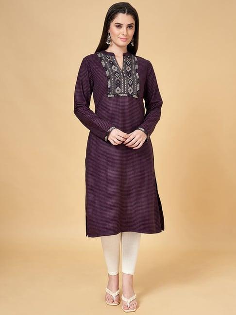 rangmanch by pantaloons purple printed straight kurta