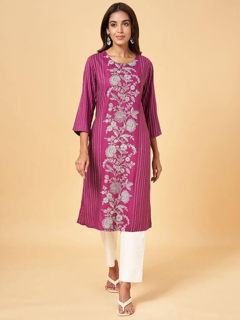 rangmanch by pantaloons purple printed straight kurta