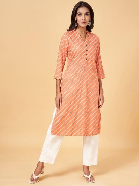 rangmanch by pantaloons peach printed straight kurta